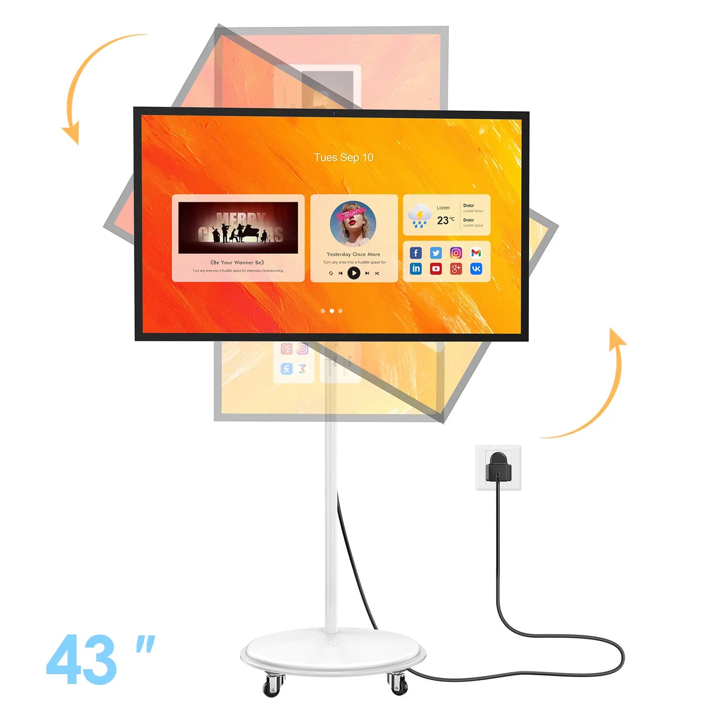 MWE 32" Portable Smart Display with Wheels, 2K Touchscreen, Android System, 8H Battery Life, Remote Controltype-C/Usb/Hdm Connectivity