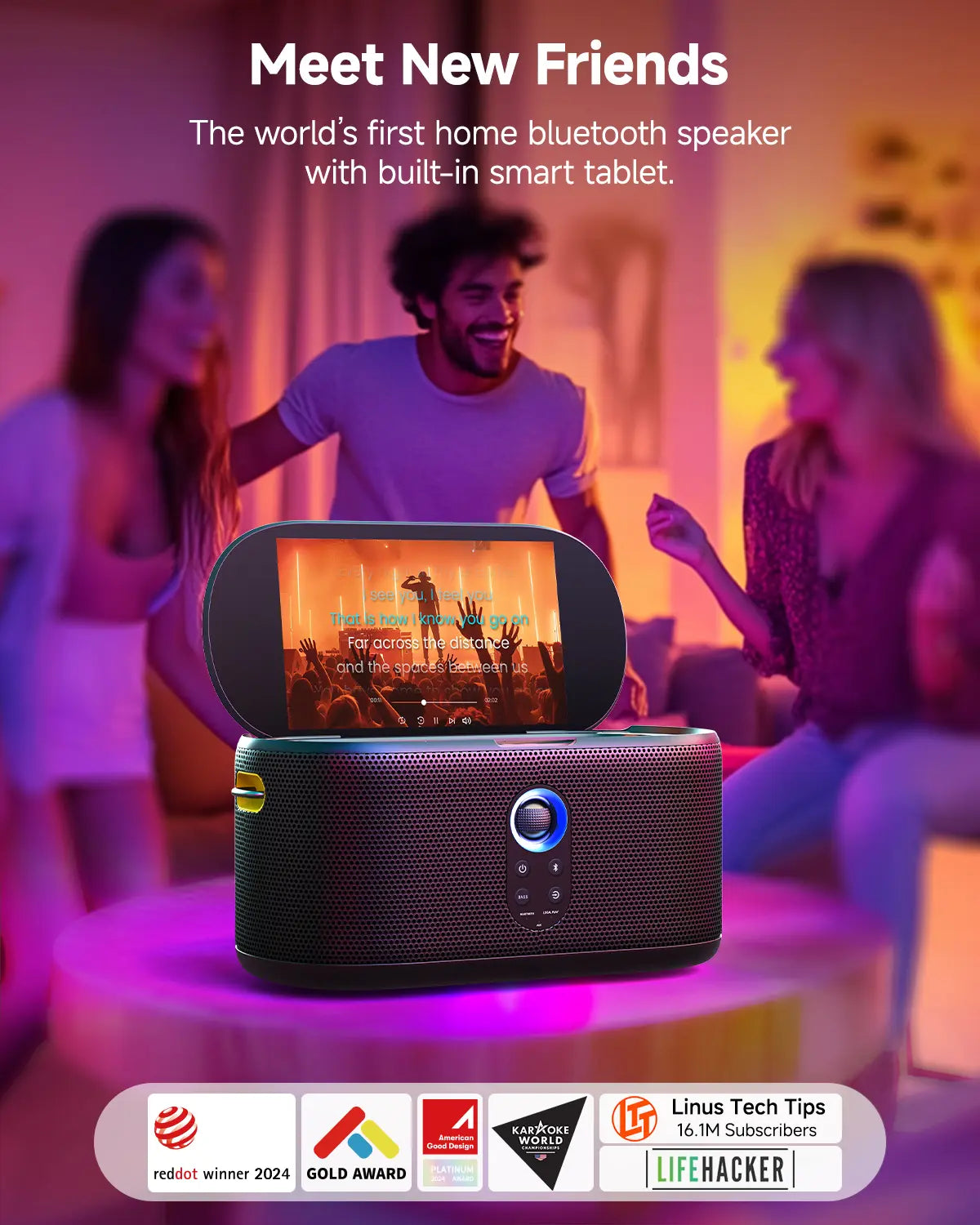 Ikarao Shell S1 Portable KTV Karaoke Machine - Audio Bluetooth Speaker with Lyrics Display Screen, Karafun Prime, EQ, Autotune, TV Connectivity, 2 Self-Charging Wireless Microphones for Adults Kids Home Use