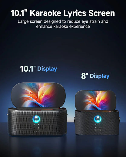 Ikarao Shell S1 Portable KTV Karaoke Machine - Audio Bluetooth Speaker with Lyrics Display Screen, Karafun Prime, EQ, Autotune, TV Connectivity, 2 Self-Charging Wireless Microphones for Adults Kids Home Use