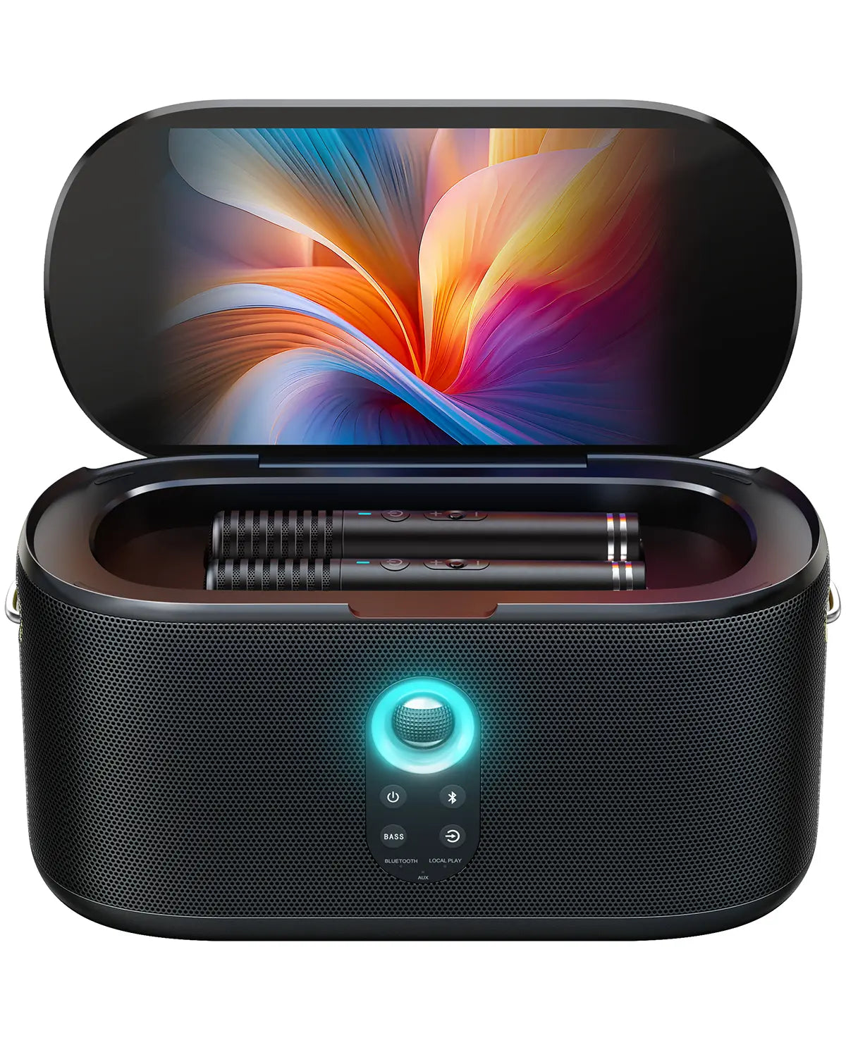 Ikarao Shell S1 Portable KTV Karaoke Machine - Audio Bluetooth Speaker with Lyrics Display Screen, Karafun Prime, EQ, Autotune, TV Connectivity, 2 Self-Charging Wireless Microphones for Adults Kids Home Use