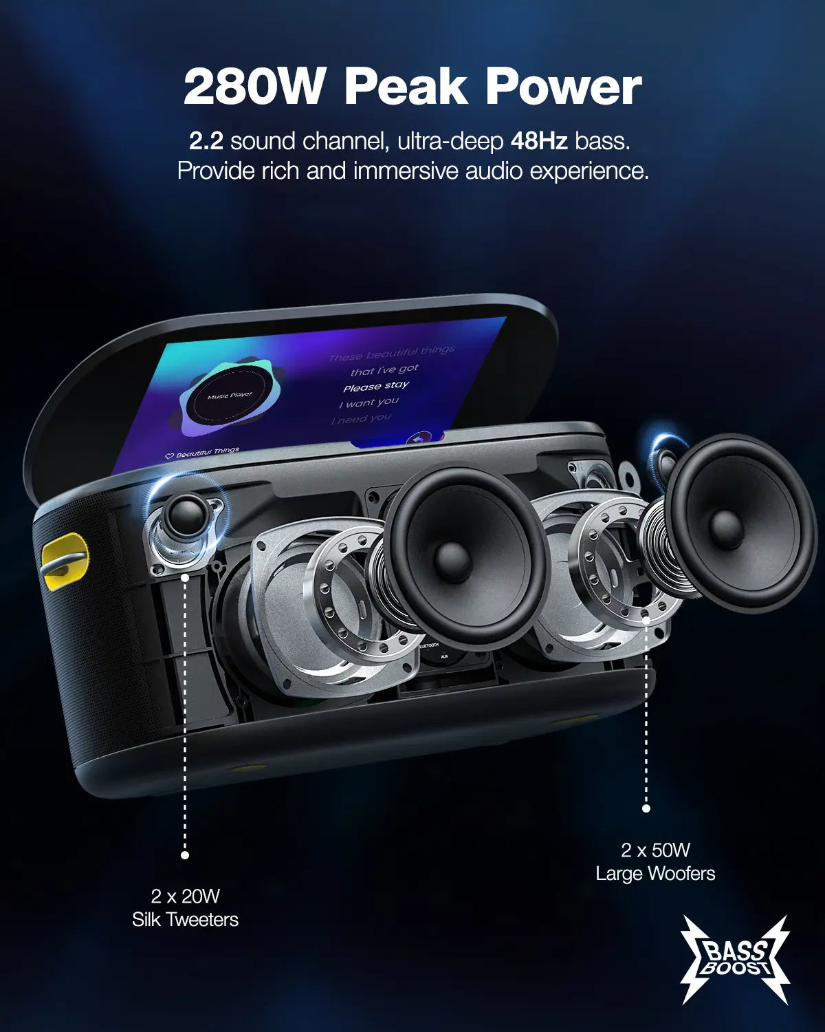 Ikarao Shell S1 Portable KTV Karaoke Machine - Audio Bluetooth Speaker with Lyrics Display Screen, Karafun Prime, EQ, Autotune, TV Connectivity, 2 Self-Charging Wireless Microphones for Adults Kids Home Use