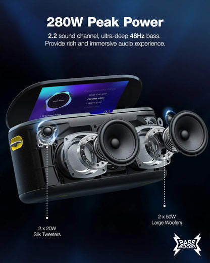 Ikarao Shell S1 Portable KTV Karaoke Machine - Audio Bluetooth Speaker with Lyrics Display Screen, Karafun Prime, EQ, Autotune, TV Connectivity, 2 Self-Charging Wireless Microphones for Adults Kids Home Use