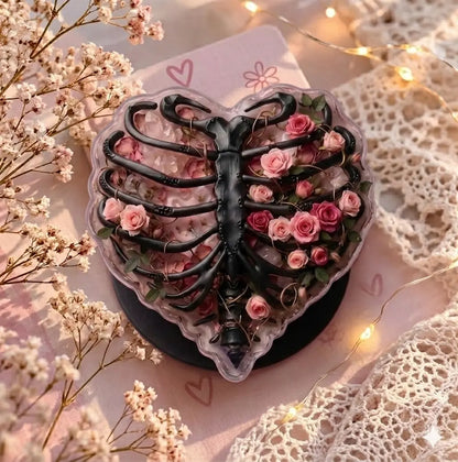 "Rib Cage & Rose Heart Phone Grip – Aesthetic Gothic Floral Pop Socket, Unique Skeleton Ribs Phone Holder, Collapsible Cell Phone Stand, Trendy Dark Academia Gift for Her"